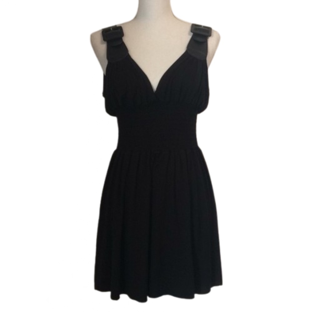 Rare shoulder belt buckled sleeveless dress black